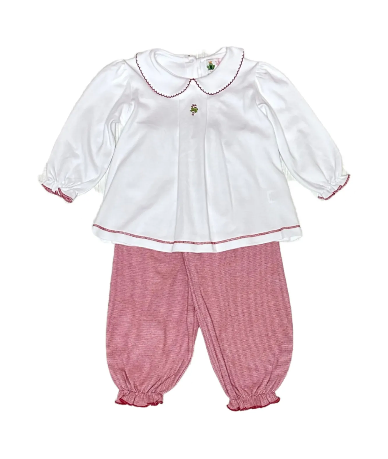 Candy Cane Embroidery Girl Ruffled Bloomer Pant Set