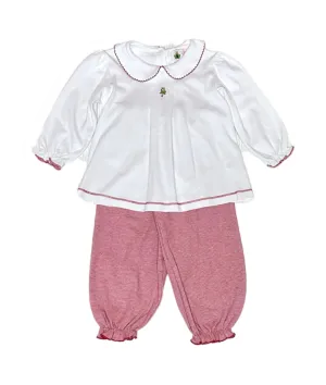 Candy Cane Embroidery Girl Ruffled Bloomer Pant Set