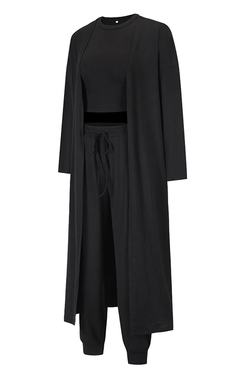 Casual Solid Patchwork O Neck Long Sleeve Three Pieces(4 Colors)