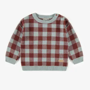 Chandail de maille à carreaux bleu et rouille, bébé || Blue and rust plaid knit sweater, baby