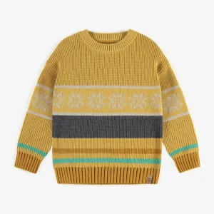 Chandail de maille jaune à motif jacquard, enfant || Yellow knitted sweater with jacquard pattern, child