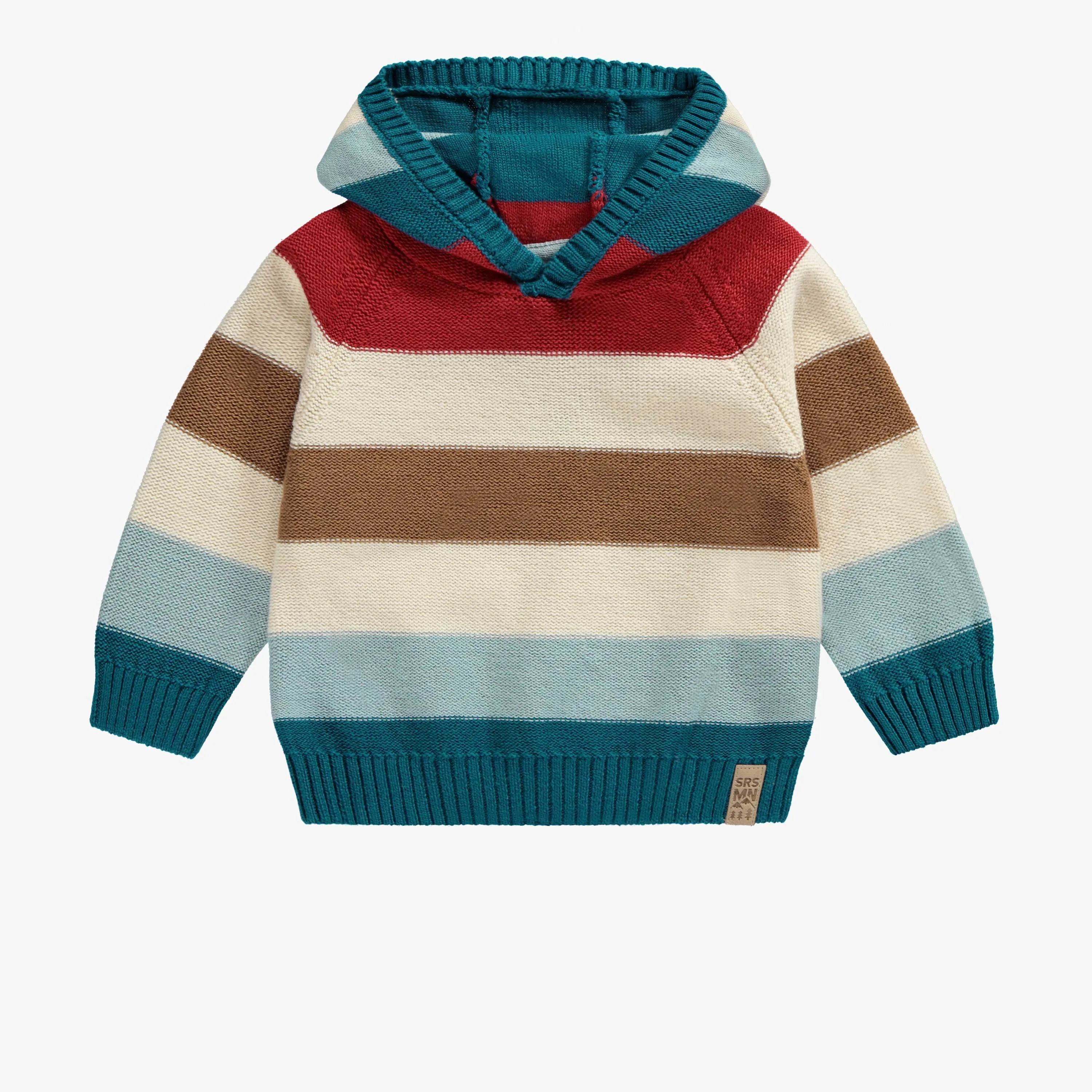 Chandail de maille à manches longues à rayures multicolores, bébé || Multicolored striped long sleeve knit sweater, baby