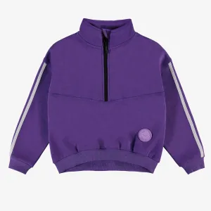 Chandail mauve ample à col montant demi-zip en jersey double-face, enfant || Loose-fitting purple sweater with half-zip stand-up collar in double-faced jersey, child
