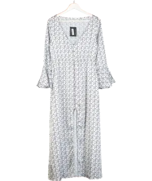 Cinta White Celestial Print Satin Flared Sleeve Dress UK L