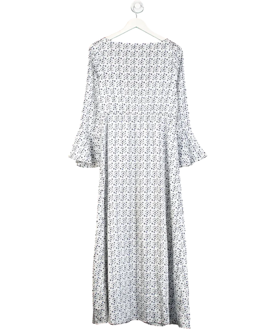 Cinta White Celestial Print Satin Flared Sleeve Dress UK L