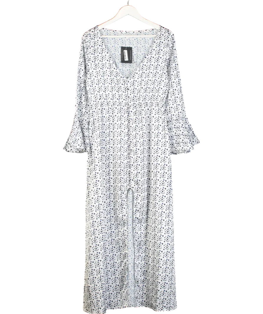 Cinta White Celestial Print Satin Flared Sleeve Dress UK L