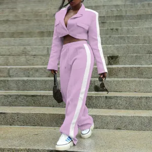 Colorblock Long Sleeve Pocket Design Top & Pants Set
