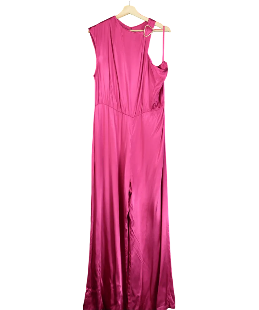 Corey Lynn Calter Pink Satin One-shoulder Jumpsuit UK XL