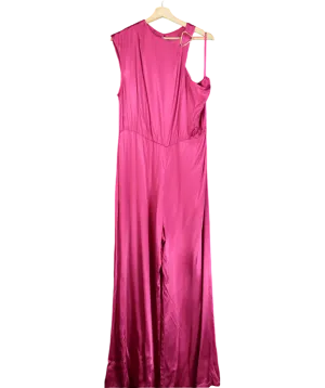 Corey Lynn Calter Pink Satin One-shoulder Jumpsuit UK XL