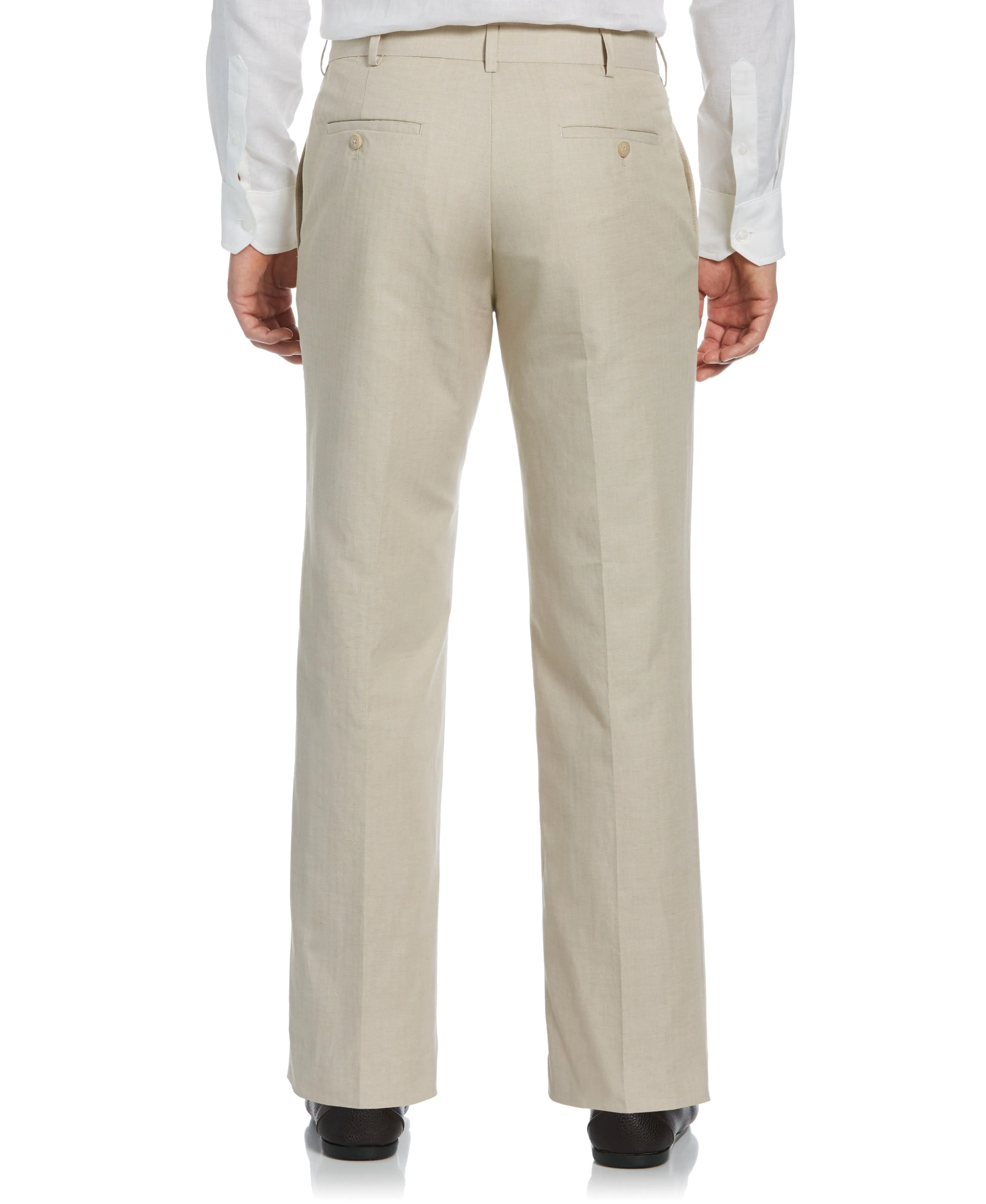 Cotton-Linen Flat Front Textured Pants