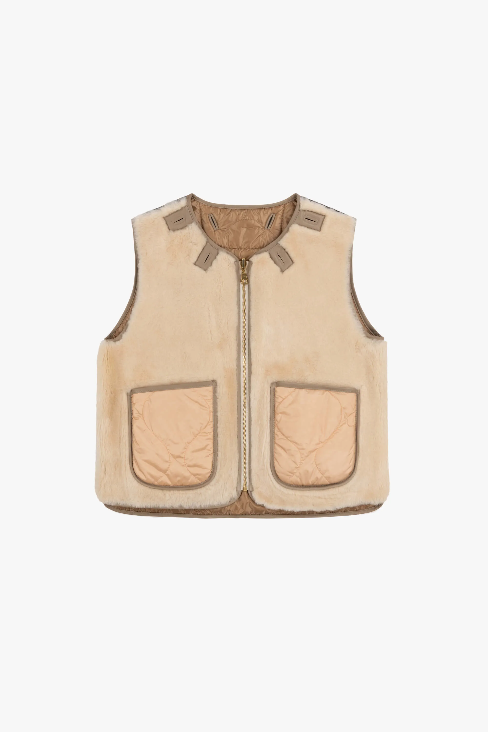 Cropped Aviator Shearling Vest - Fawn / Blush