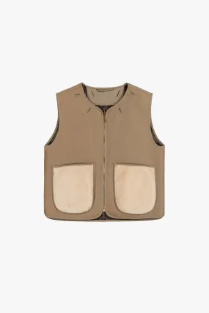 Cropped Aviator Shearling Vest - Fawn / Blush