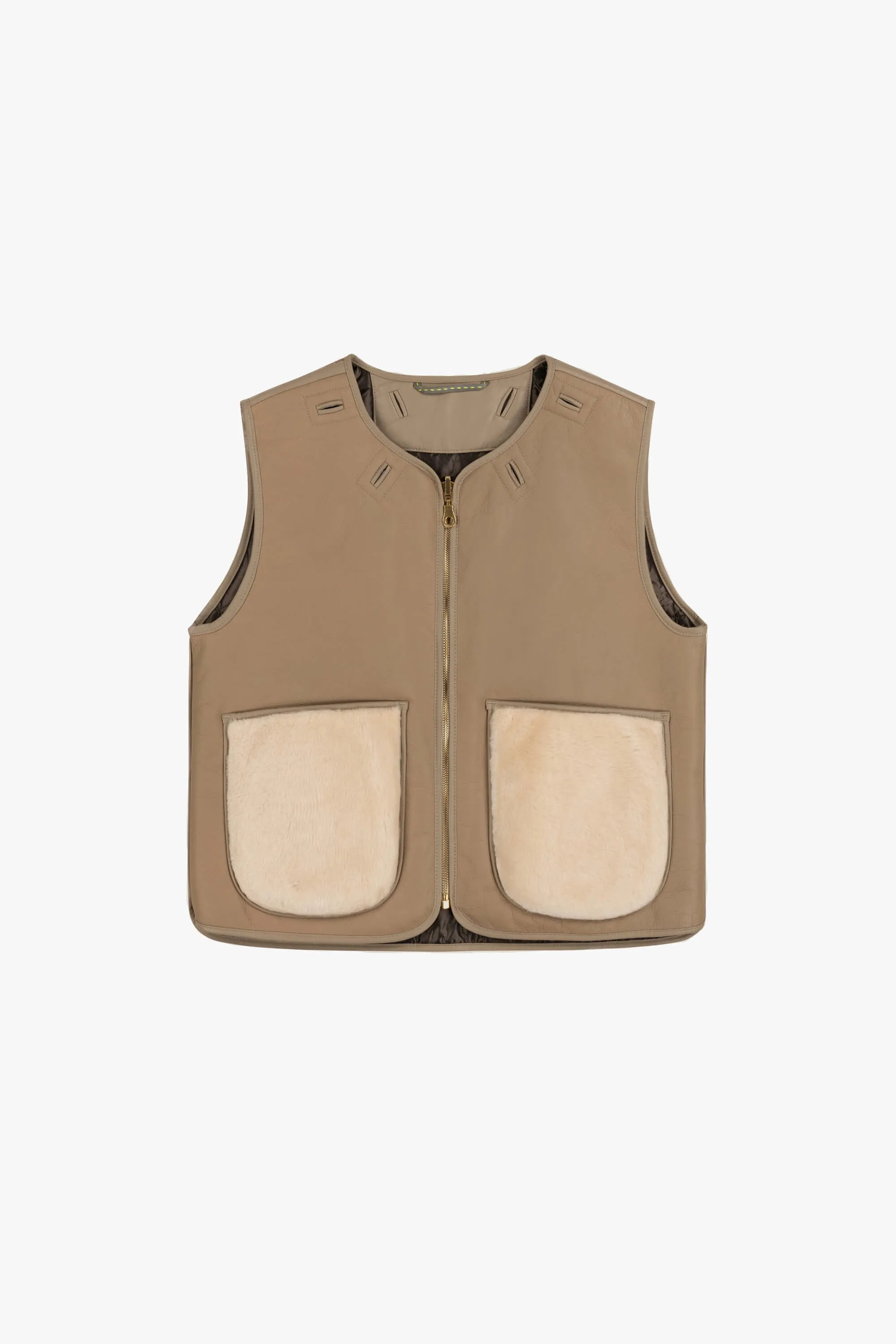 Cropped Aviator Shearling Vest - Fawn / Blush