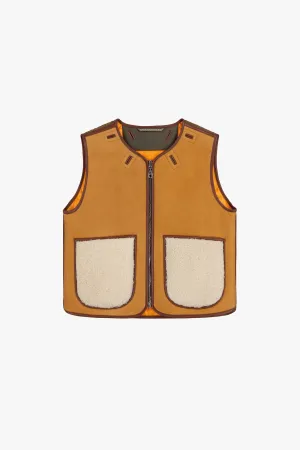 Cropped Aviator Shearling Vest - Tan / Natural