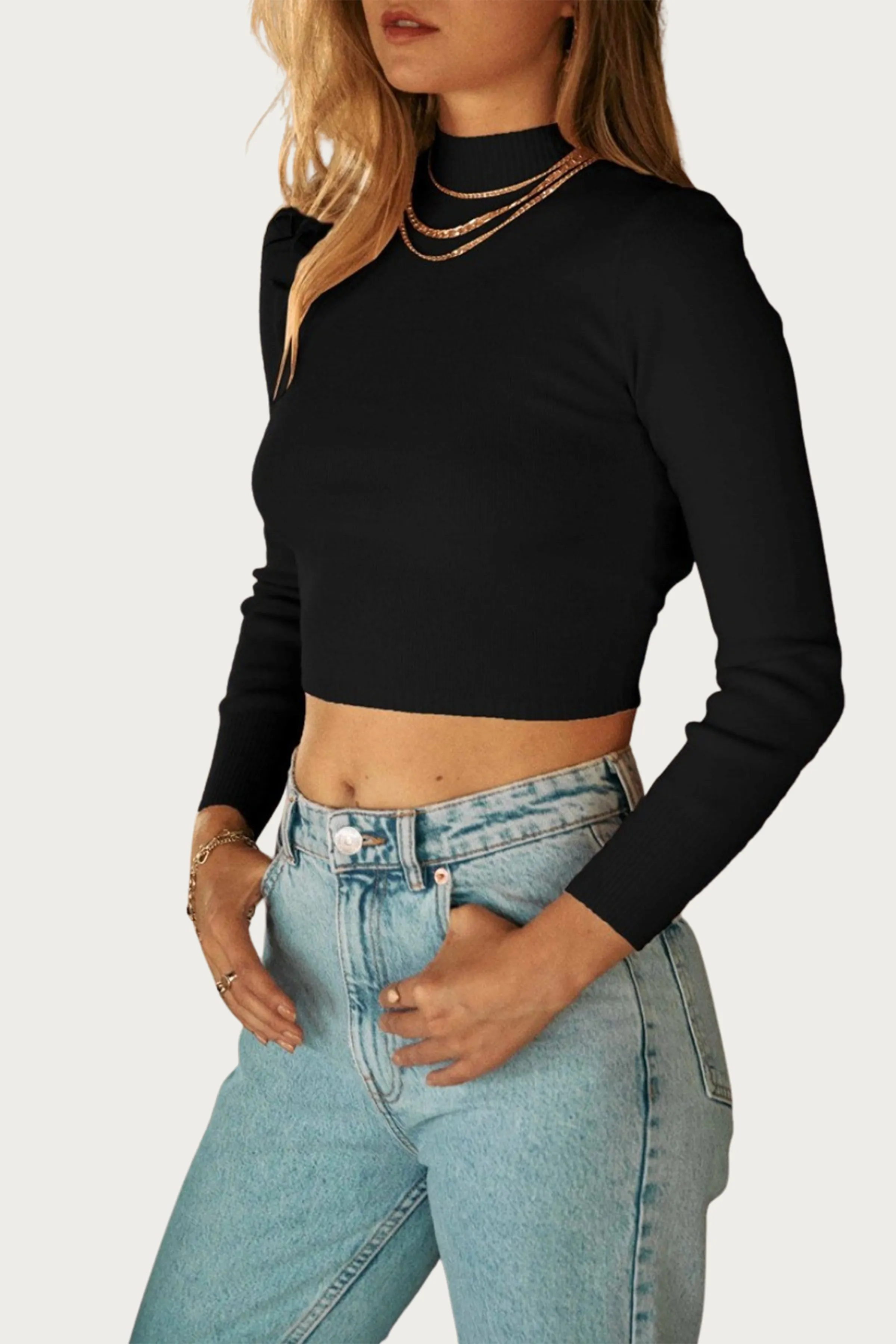 CROPPED OPEN-BACK MOCK NECK SWEATER