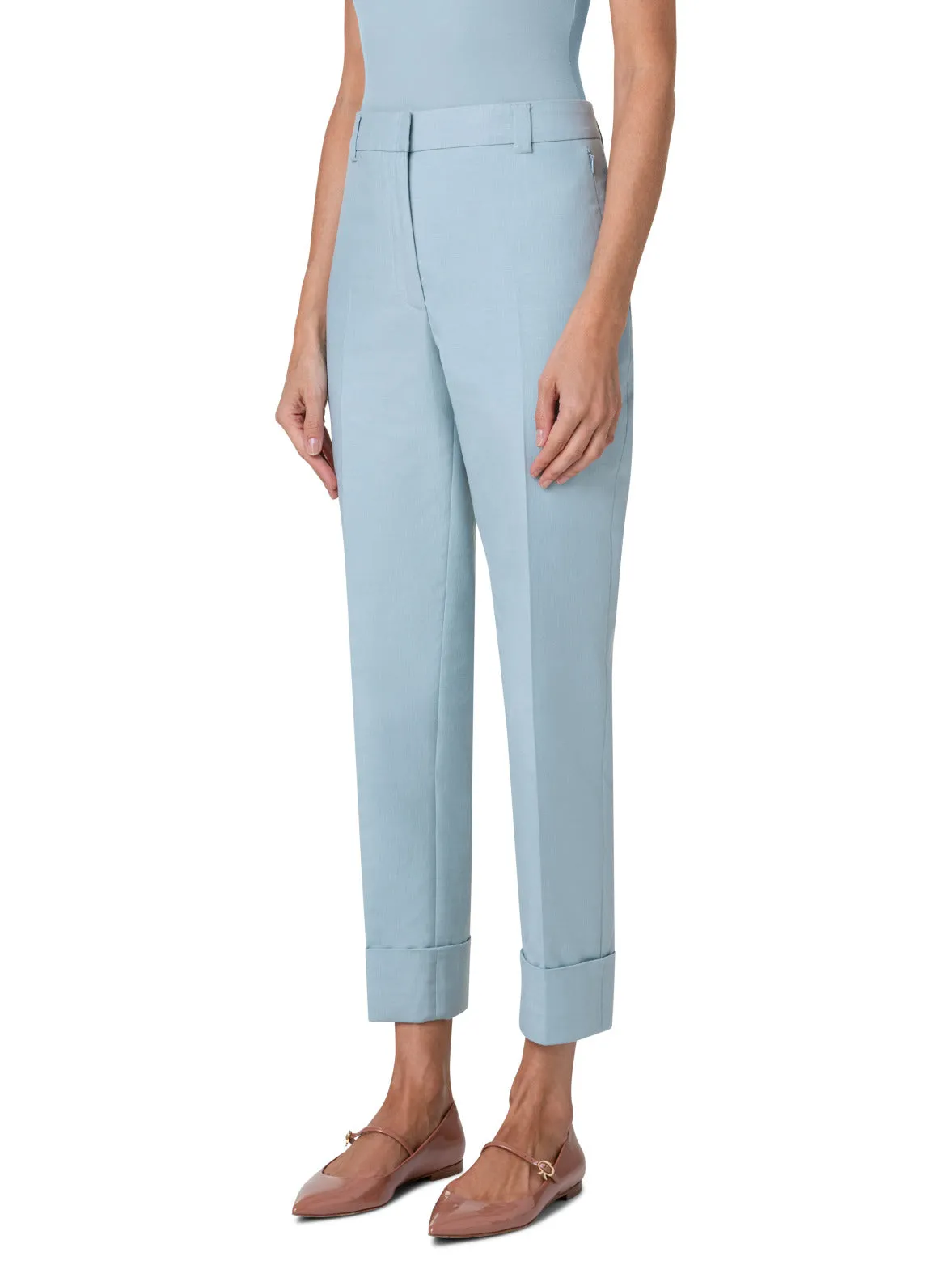 Cropped Tapered Cotton Silk Double-Face Pants