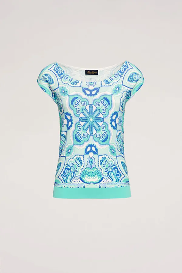 CROTONE TURQUOISE PAISLEY KNIT TOP
