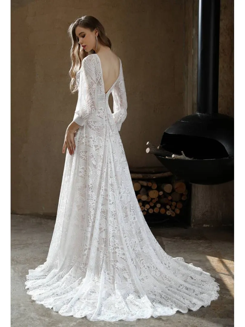 Cyndee Boho Sleeved Wedding Dress in Ivory/Nude Express NZ wide