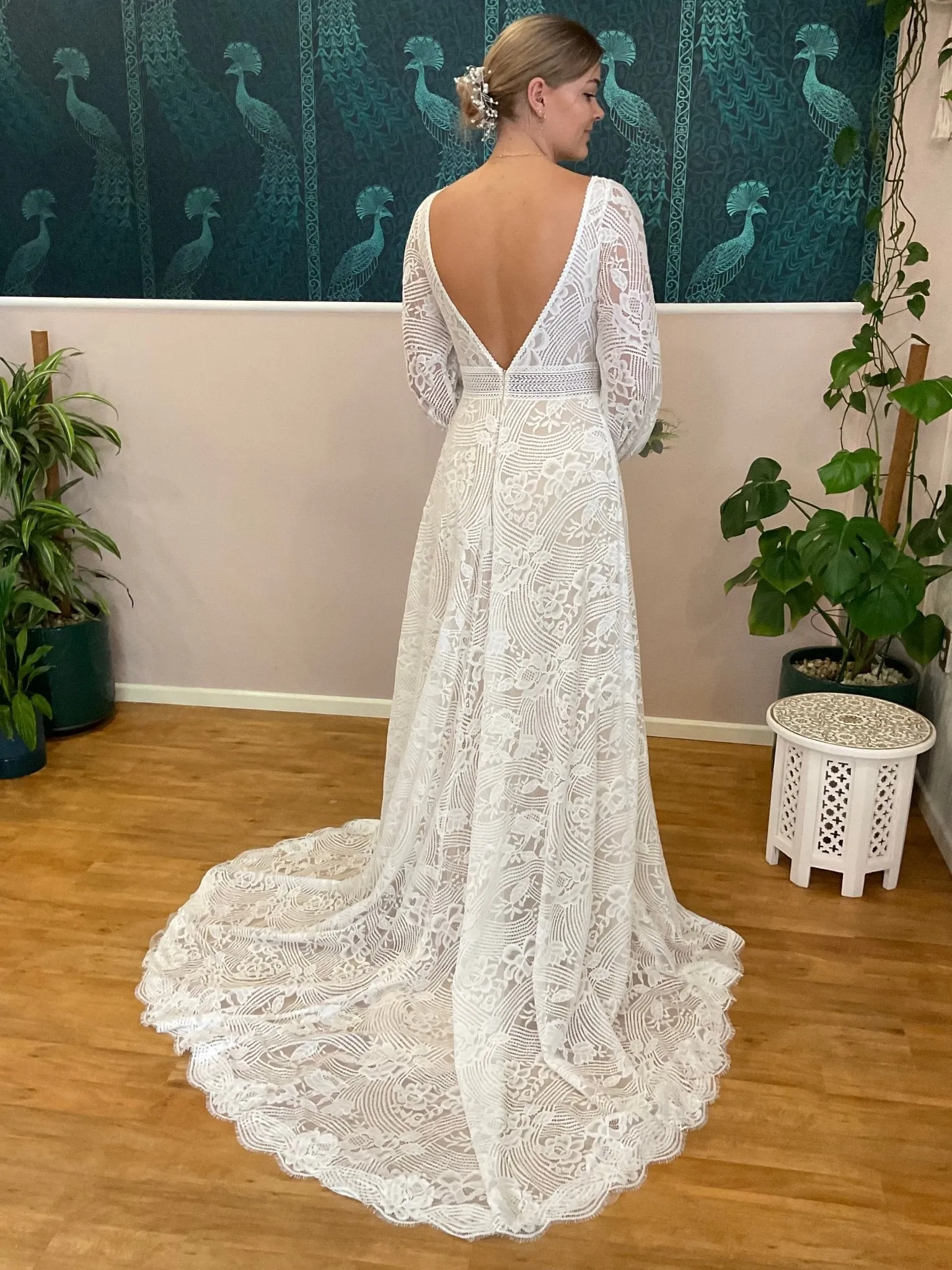 Cyndee Boho Sleeved Wedding Dress in Ivory/Nude Express NZ wide