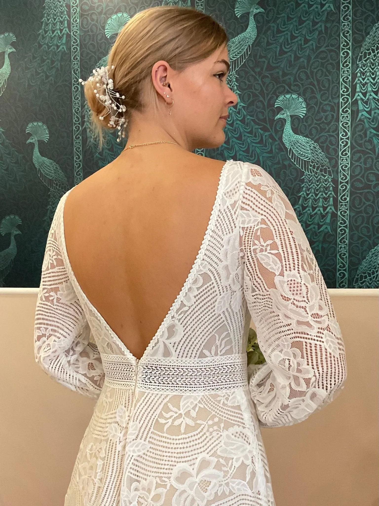 Cyndee Boho Sleeved Wedding Dress in Ivory/Nude Express NZ wide