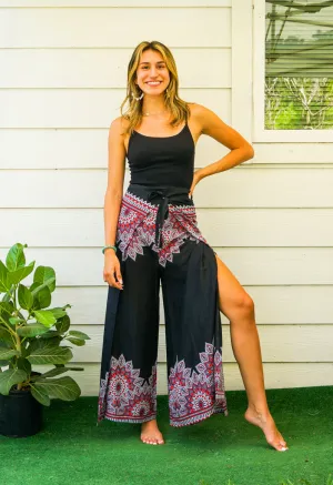 Dark Rose Mandala Palazzo Wrap Pants