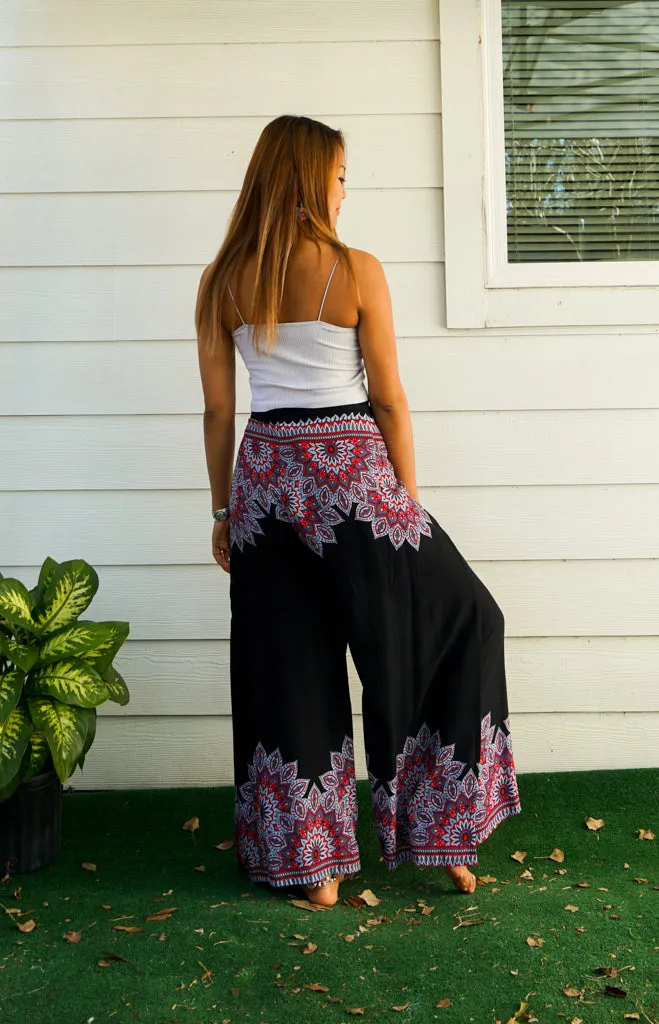 Dark Rose Mandala Palazzo Wrap Pants