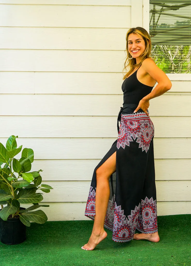 Dark Rose Mandala Palazzo Wrap Pants