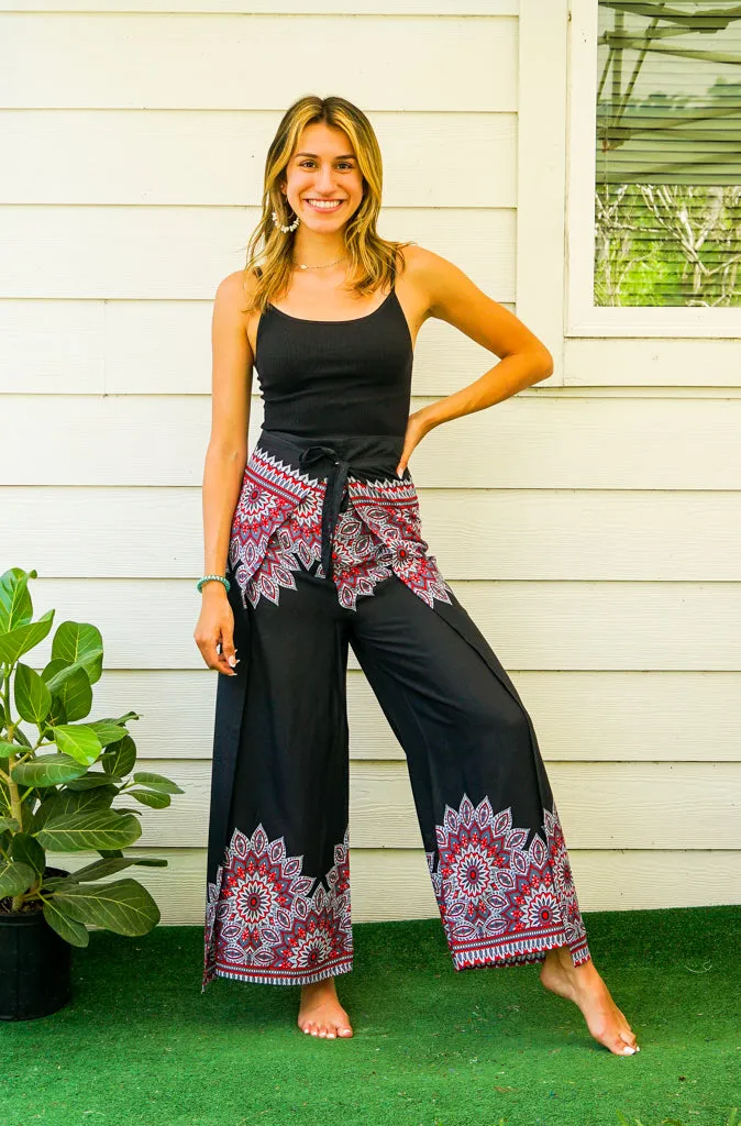 Dark Rose Mandala Palazzo Wrap Pants