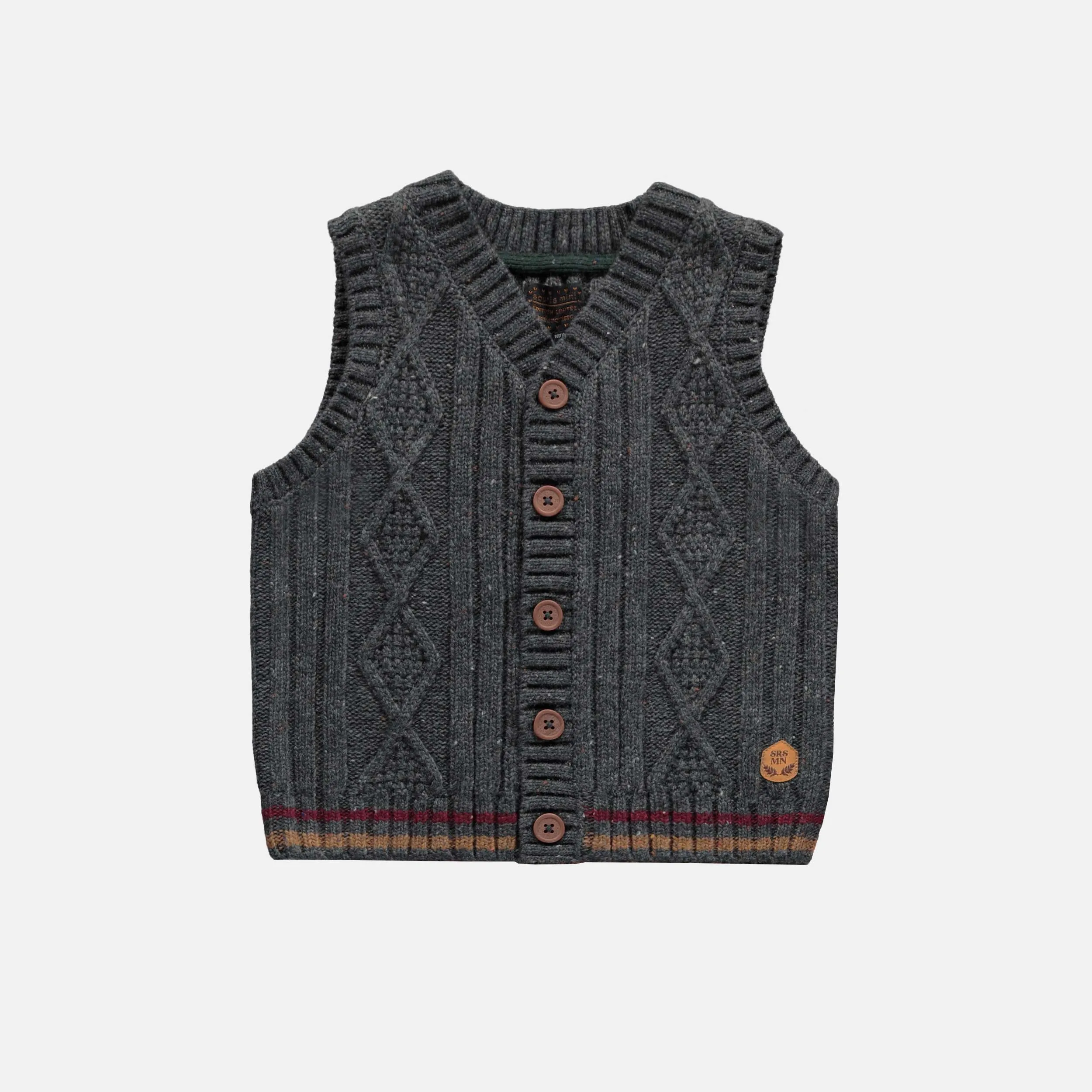 Débardeur à maille torsadée gris foncé, bébé || Dark gray twisted knit tank top, baby