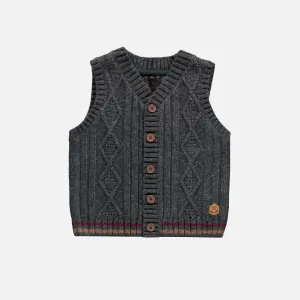 Débardeur à maille torsadée gris foncé, bébé || Dark gray twisted knit tank top, baby