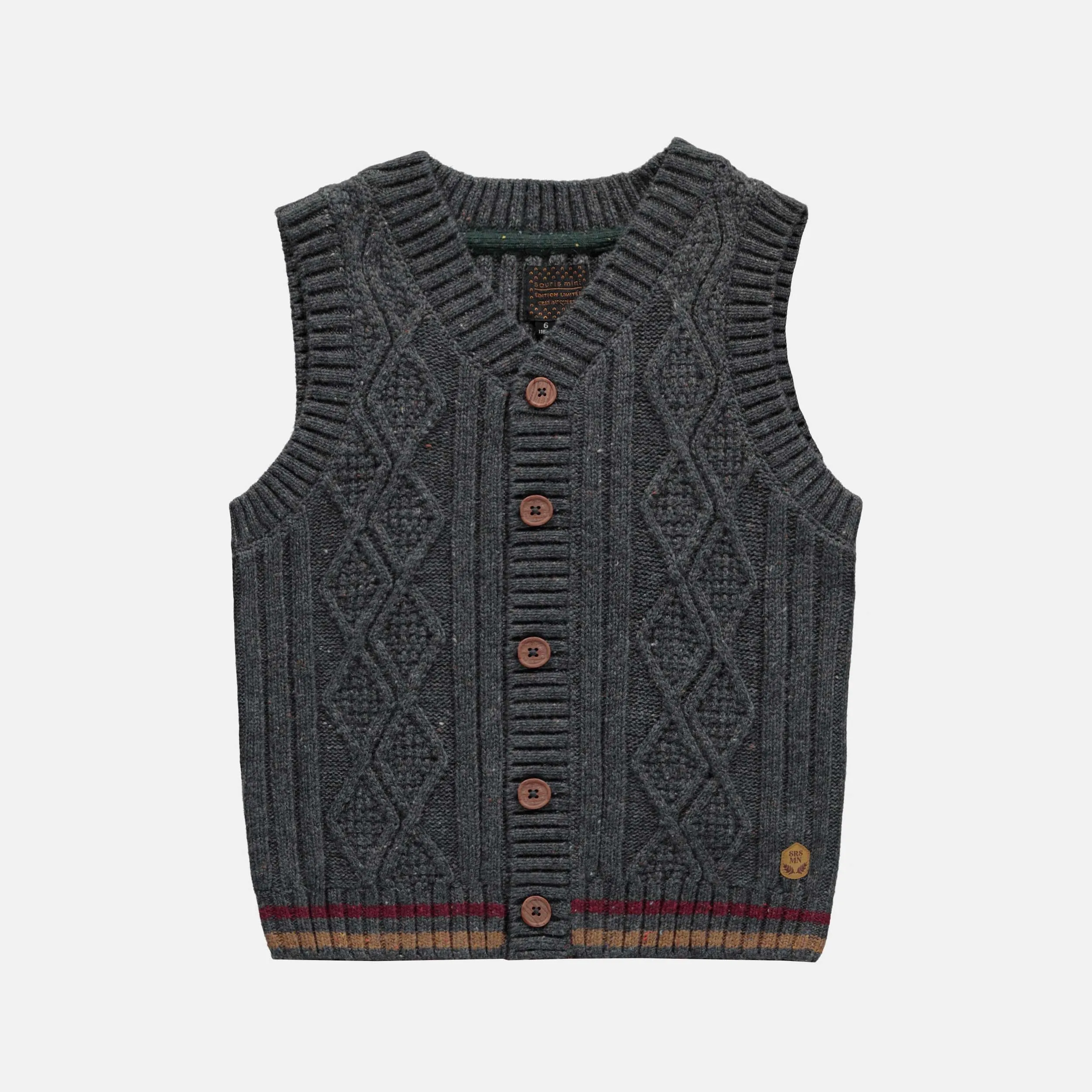 Débardeur à maille torsadée gris foncé, enfant || Dark grey twisted knit tank top, child