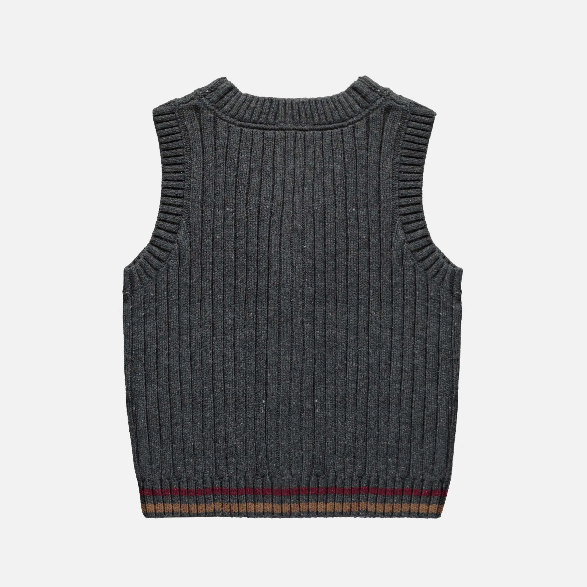Débardeur à maille torsadée gris foncé, enfant || Dark grey twisted knit tank top, child