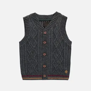Débardeur à maille torsadée gris foncé, enfant || Dark grey twisted knit tank top, child