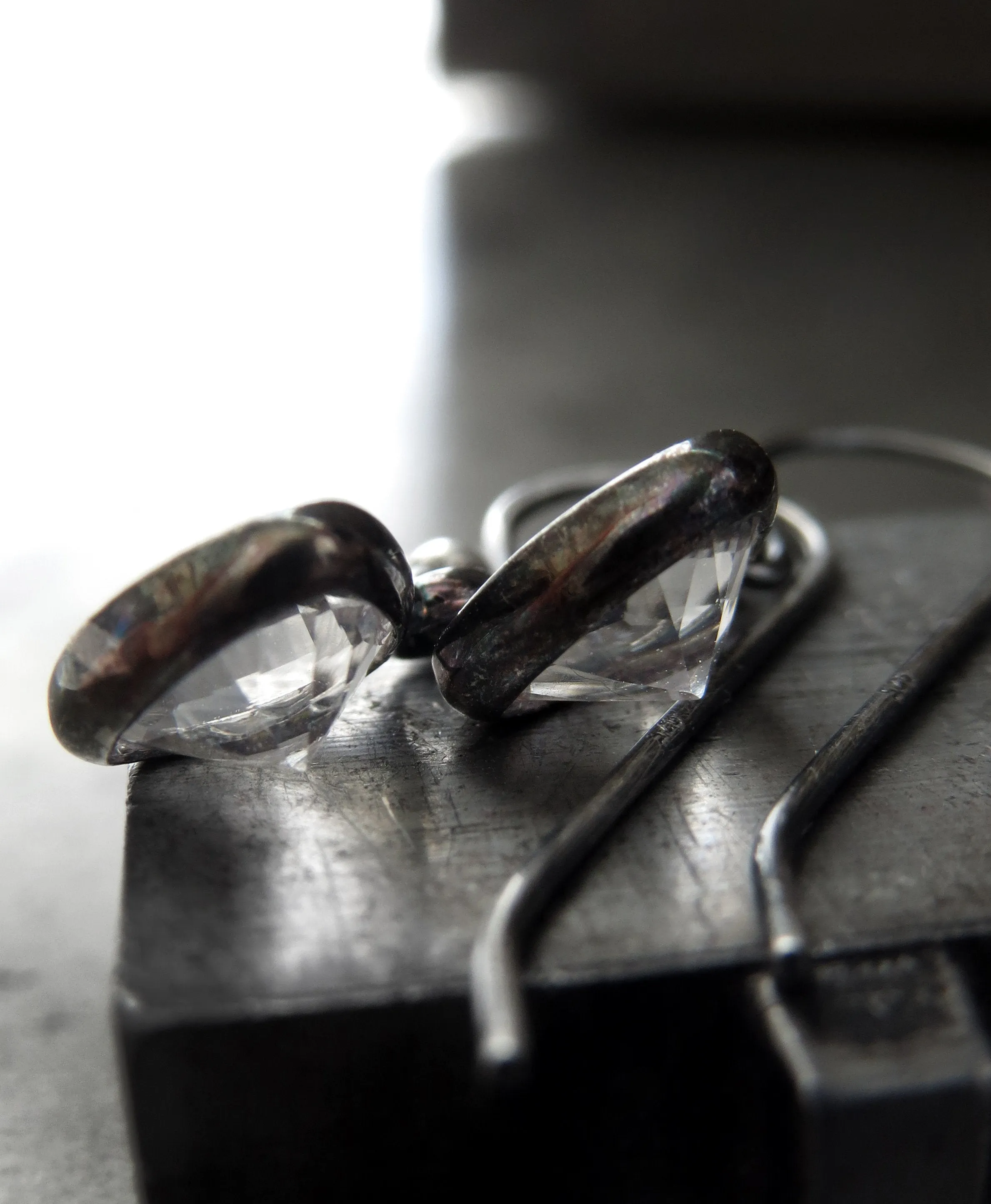 DEMURE - Tiny Clear Glass Faceted Teardrop Earrings