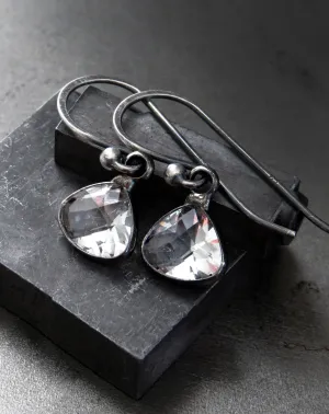 DEMURE - Tiny Clear Glass Faceted Teardrop Earrings