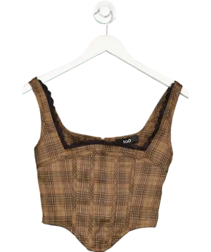 Ego Brown Lace Trim Check Print Corset Top UK 8