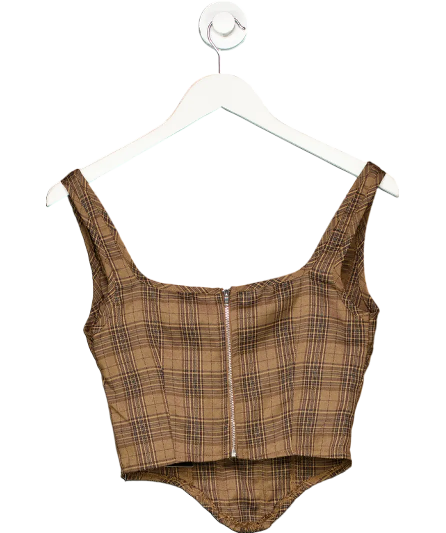 Ego Brown Lace Trim Check Print Corset Top UK 8