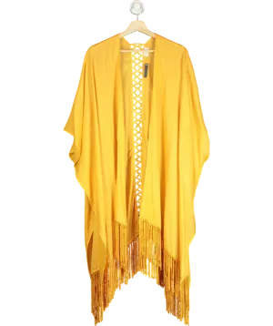 Elizabeth Gillett Yellow Solid Fringe Lace Kimono One Size