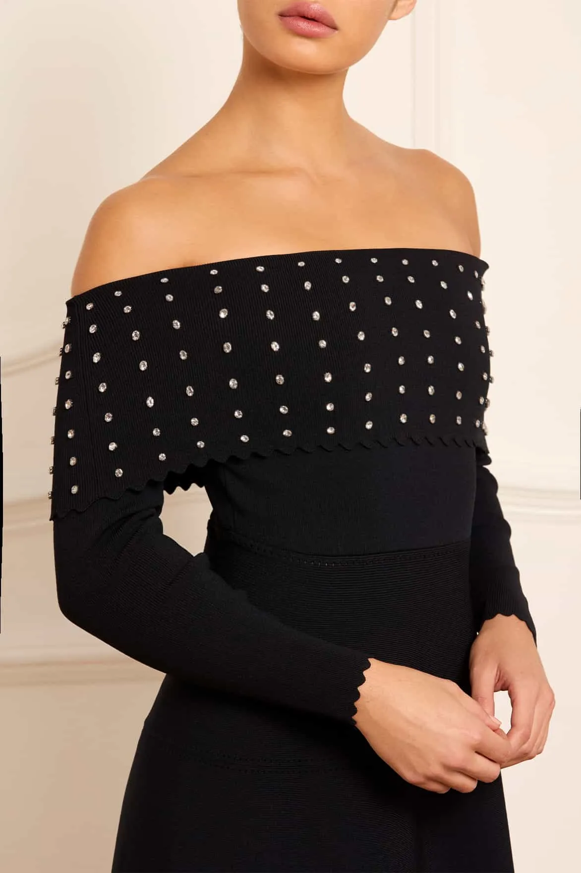 Embellished Bardot Knit Gown