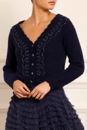 Embellished V-Neck Short Cardigan