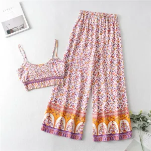 EVA Floral Bohemian Drawstring Pants and Top Set