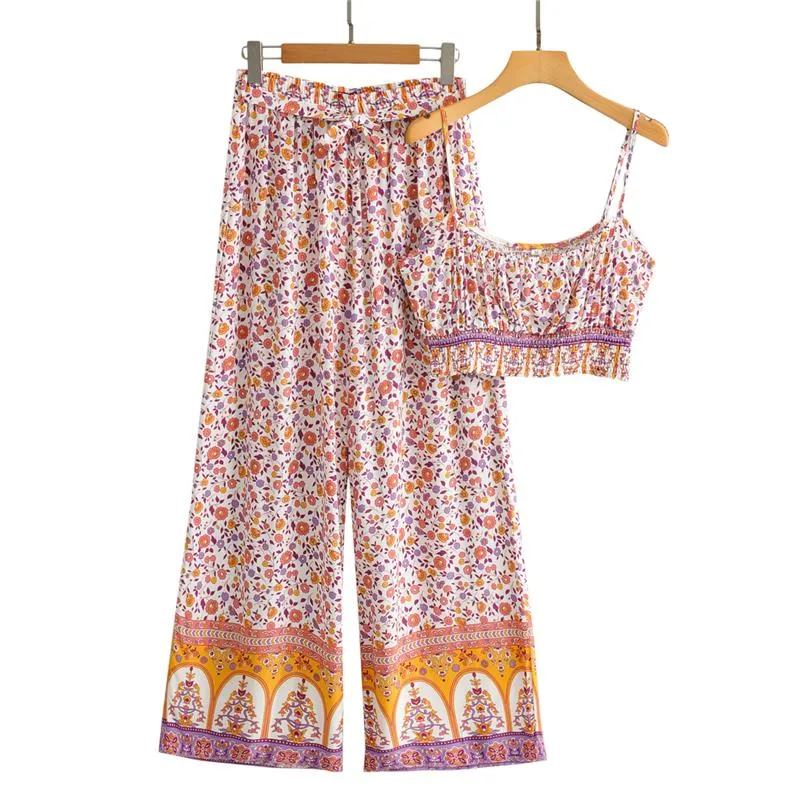 EVA Floral Bohemian Drawstring Pants and Top Set