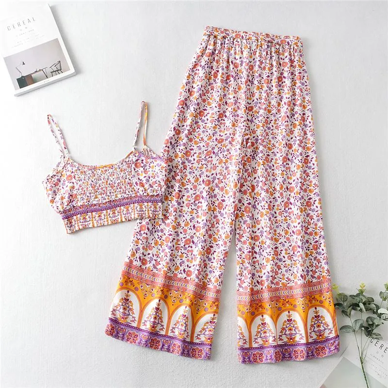 EVA Floral Bohemian Drawstring Pants and Top Set