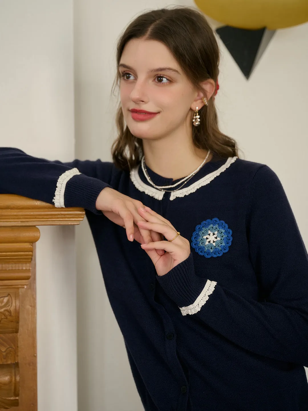 【Final Sale】Faye Women's Embroidered Color-Block Round Neck Cardigan