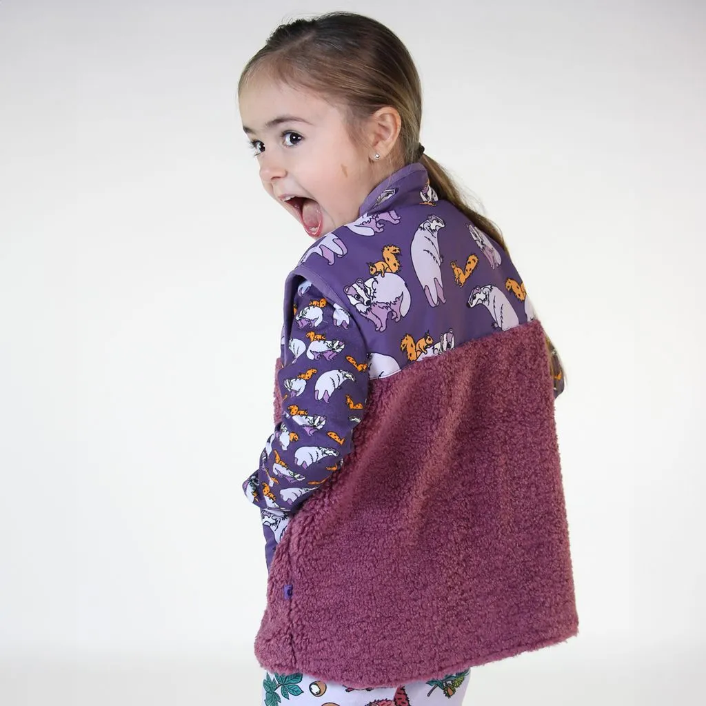 Fleece Badger and Squirrel Vest in Loganberry - 1 Left Size 2-3 years