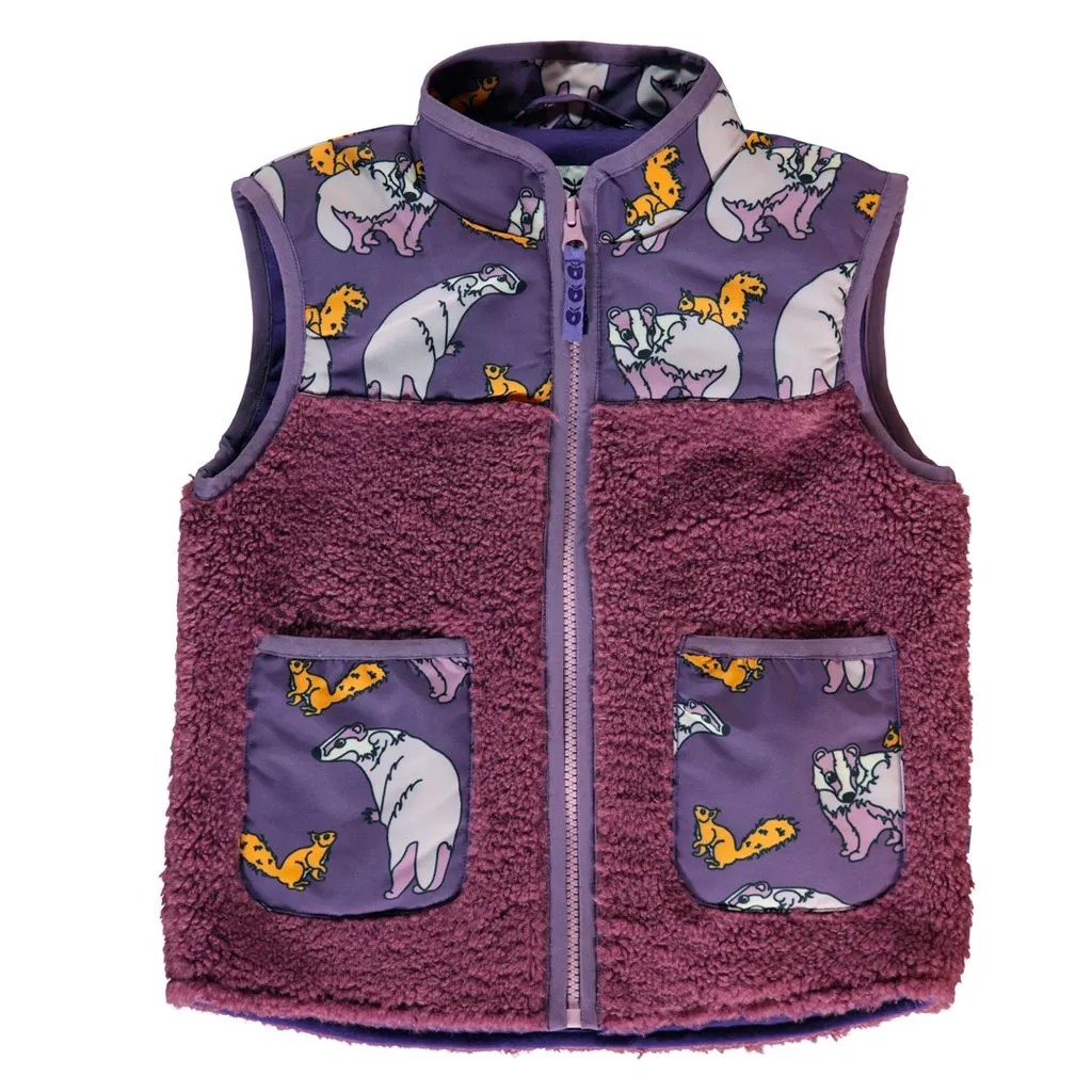 Fleece Badger and Squirrel Vest in Loganberry - 1 Left Size 2-3 years