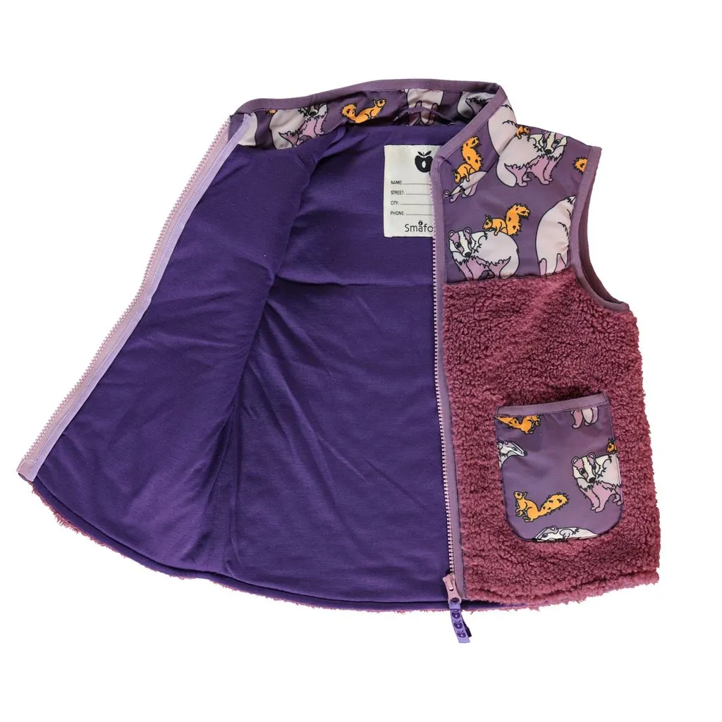 Fleece Badger and Squirrel Vest in Loganberry - 1 Left Size 2-3 years