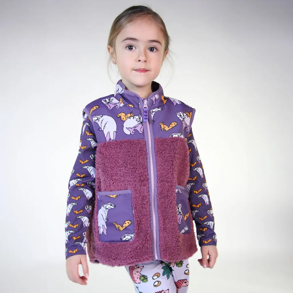 Fleece Badger and Squirrel Vest in Loganberry - 1 Left Size 2-3 years