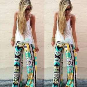 Floral Casual Wide Leg Long Harem Pants Mid Waist Flare Print Long Palazzo Trousers Boho Floral Classic beach pants Preppy **