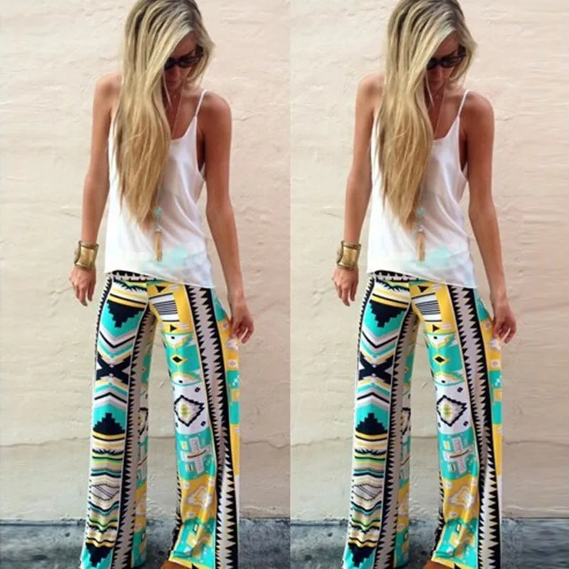 Floral Casual Wide Leg Long Harem Pants Mid Waist Flare Print Long Palazzo Trousers Boho Floral Classic beach pants Preppy **
